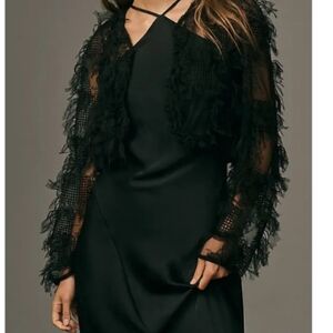 Anthropologie Long Sleeved Sheer Black Textured Cropped Jacket